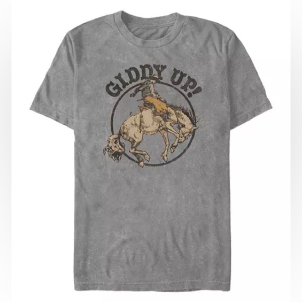 TRUE CRAFT Junior's Giddy Up Bronco Graphic Short Sleeve T-Shirt Charcoal XXL